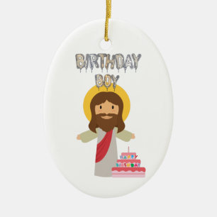 birthday boy jesus christmas ceramic ornament
