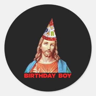 Birthday Boy Jesus Funny Christmas Party Hat Classic Round Sticker