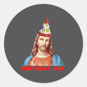 Birthday Boy Jesus Funny Christmas Party Hat Long Classic Round Sticker