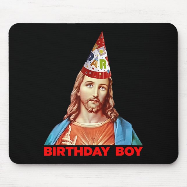 Birthday Boy Jesus Funny Christmas Party Hat  Mouse Pad (Front)