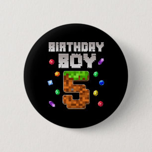 Birthday Boy Kids 5th Birthday 5 Year Old Gamer Pi 6 Cm Round Badge