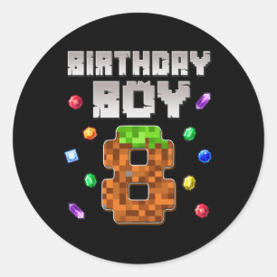 Birthday Boy Kids 8th Birthday 8 Year Old Gamer Pi Classic Round Sticker