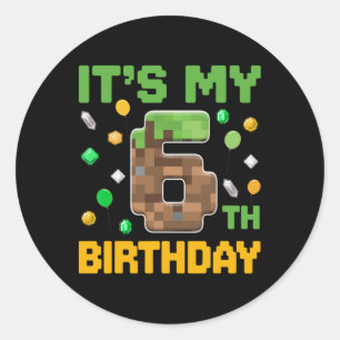 Birthday Boy Kids It's My 6th Birthday Gamer Pixel Classic Round Sticker