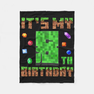 Birthday Boy Kids It's My 8th Birthday Gamer Pixel Fleece Blanket