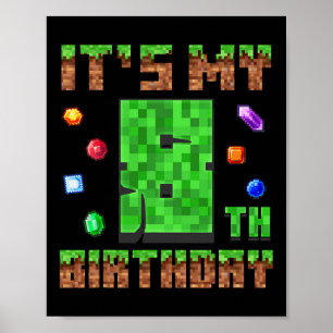 Birthday Boy Kids It's My 8th Birthday Gamer Pixel Poster