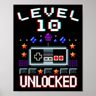 Birthday Boy Level 10 Unlocked Funny Video Game Ga Poster