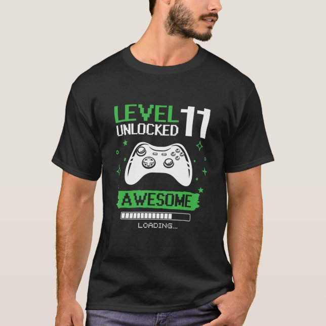 Birthday Boy Level 11 Unlocked Video Game Birthday T-Shirt (Front)