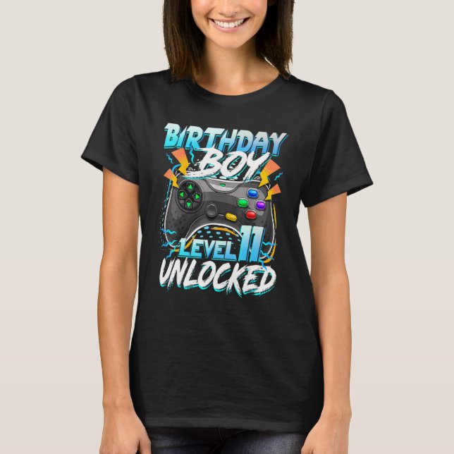 Birthday Boy Level 11 Unlocked Video Game Birthday T-Shirt (Front)