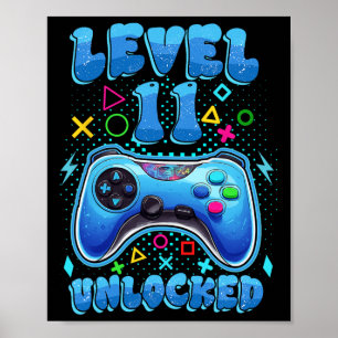 Birthday Boy Level 11 Unlocked Video Gamer 11 Year Poster