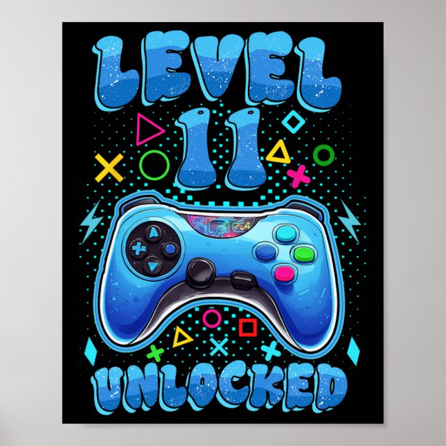 Birthday Boy Level 11 Unlocked Video Gamer 11 Year Poster (Front)