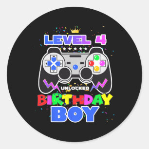 Birthday Boy Level 4 Unlocked Video Game 4th Birth Classic Round Sticker