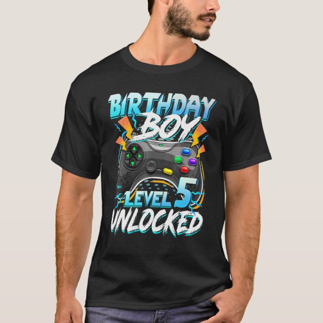 Birthday Boy Level 5 Unlocked Video Game Birthday  T-Shirt (Front)