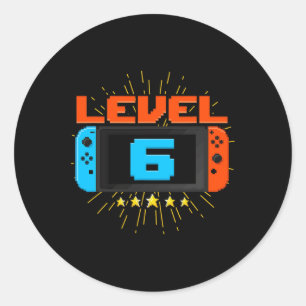 Birthday Boy Level 6 Unlocked Video Game 6 Year Ol Classic Round Sticker