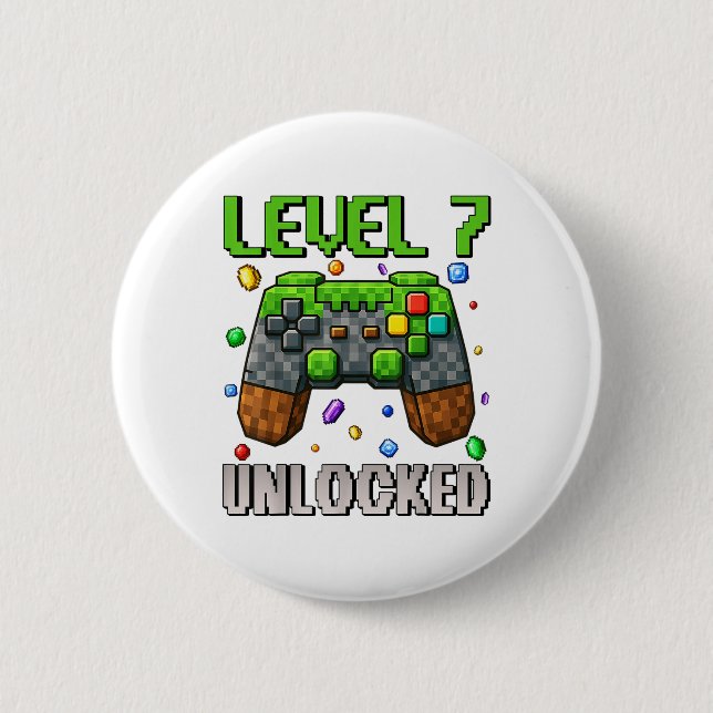 Birthday Boy Level 7 Unlocked 7th Birthday Game Pi 6 Cm Round Badge (Front)