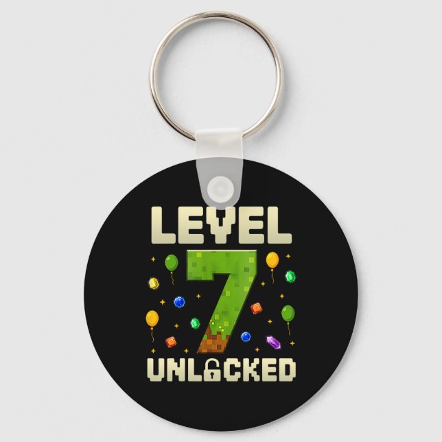 Birthday Boy Level 7 Unlocked 7th Birthday Pixel G Key Ring (Front)