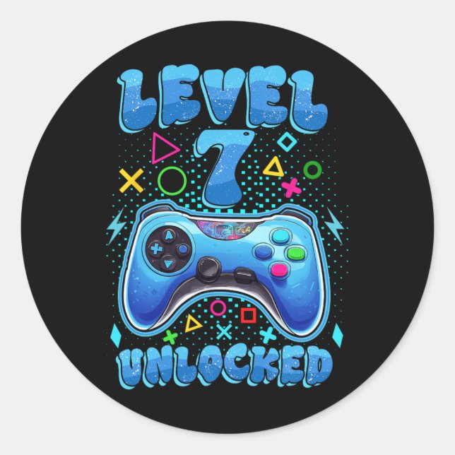 Birthday Boy Level 7 Unlocked Video Gamer Birthday Classic Round Sticker (Front)