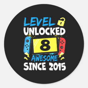 Birthday Boy Level 8 Unlocked Awesome 2015 Video G Classic Round Sticker