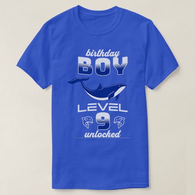 Birthday boy level 9 unlocked dolphin lover 9th bi T-Shirt (Design Front)