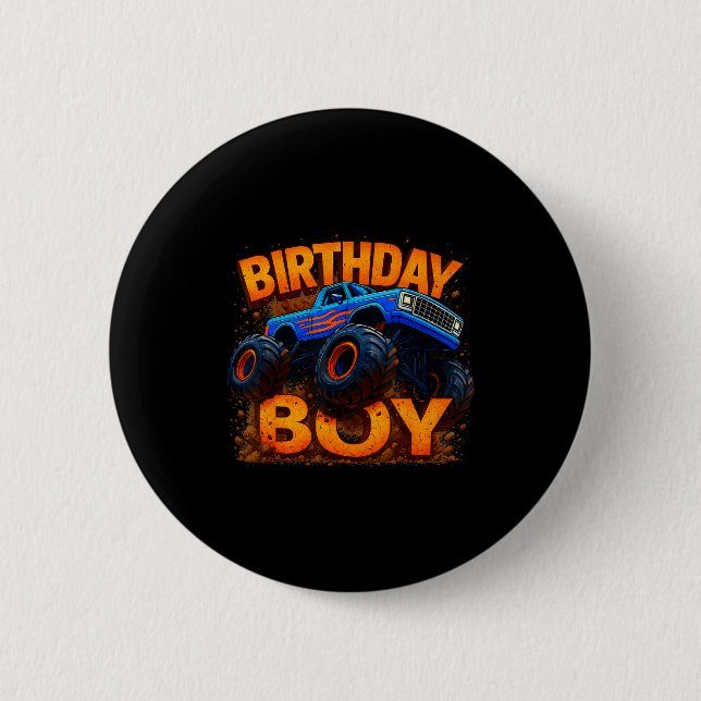 Birthday Boy Monster Truck Funny Family Matching  6 Cm Round Badge (Front)
