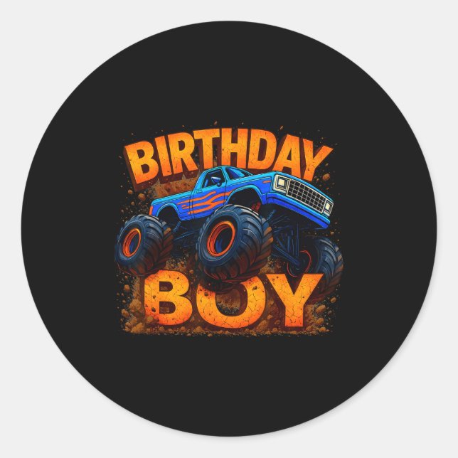 Birthday Boy Monster Truck Funny Family Matching  Classic Round Sticker (Front)