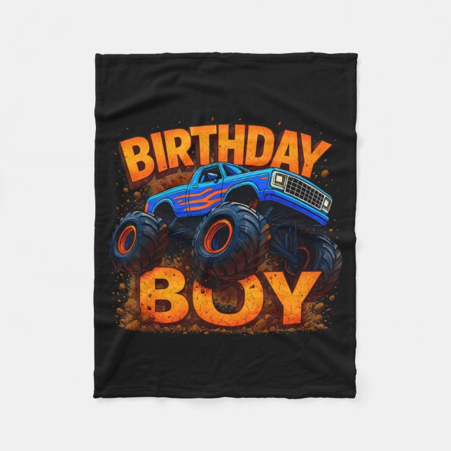 Birthday Boy Monster Truck Funny Family Matching  Fleece Blanket (Front)