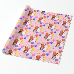 Birthday Boy or Girl age 1 Ladybug wrapping paper. Paper