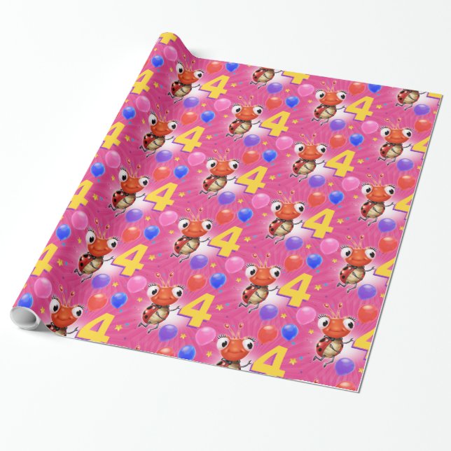 Birthday Boy or Girl age 4 Ladybug wrapping paper. Wrapping Paper (Unrolled)