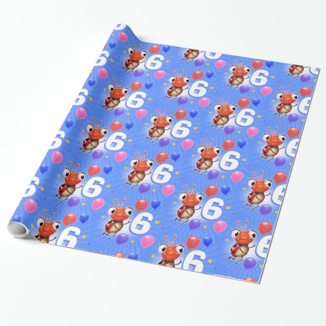 Birthday Boy or Girl age 6 Ladybug wrapping paper. Wrapping Paper (Unrolled)
