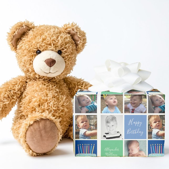 Birthday Boy Photo Collage Template Cute Kids Wrapping Paper (Creator Uploaded)