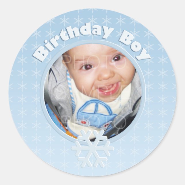 Birthday Boy Photo Winter Onederland Classic Round Sticker (Front)