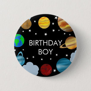 Birthday Boy Planets Galaxy Party 6 Cm Round Badge