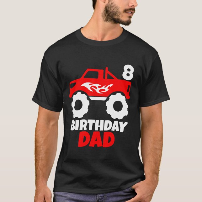 Birthday Boy Red Monster Truck Matching Dad Black T-Shirt (Front)