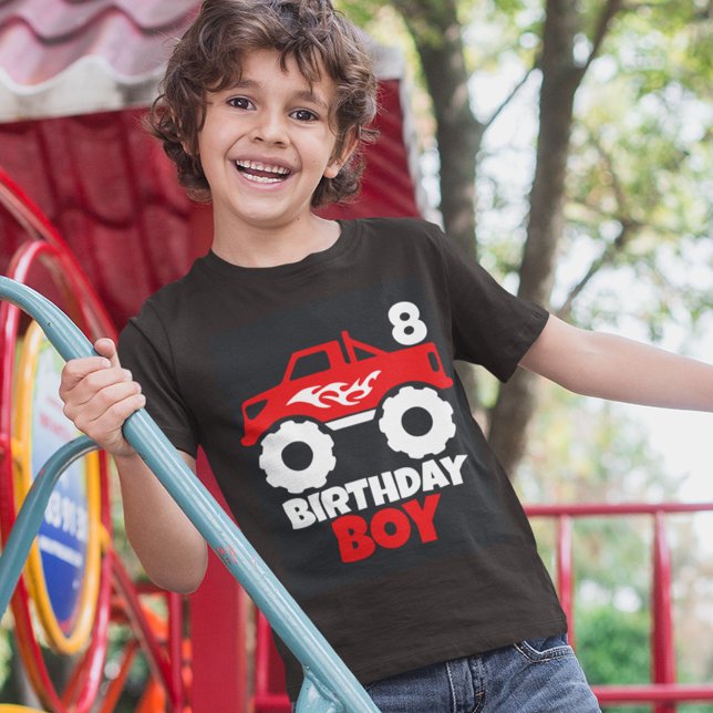 Birthday Boy Red Monster Truck with Age Black T-Shirt (Creator Uploaded)