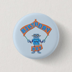 Birthday Boy Robot 3 Cm Round Badge