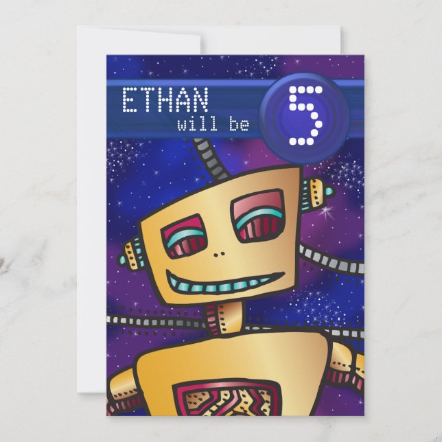 Birthday Boy Robot Comic Book Hero Space SciFi Inv Invitation (Front)