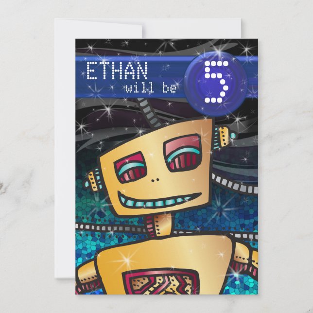 Birthday Boy Robot Comic Book Hero Space SciFi Invitation (Front)