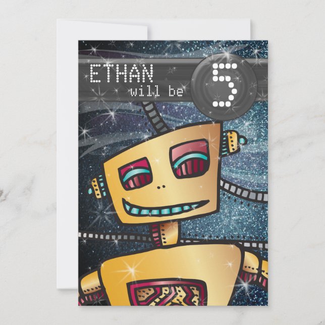 Birthday Boy Robot Comic Book Hero Space SciFi Invitation (Front)