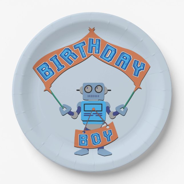 Birthday Boy Robot   Paper Plate (Front)