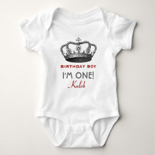 Birthday Boy Royal Prince Crown One Year Old A12 Baby Bodysuit