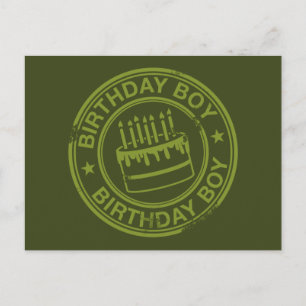 Birthday Boy -rubber stamp effect- green Postcard