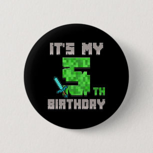 Birthday Boy Shirt It's My 5th Birthday Gamer Pixe 6 Cm Round Badge