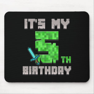 Birthday Boy Shirt It's My 5th Birthday Gamer Pixe Mouse Pad