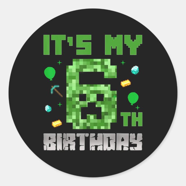 Birthday Boy Shirt Its My 6th Birthday Video Game  Classic Round Sticker (Front)
