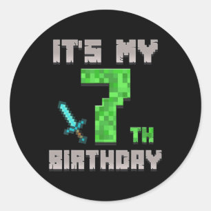 Birthday Boy Shirt It's My 7th Birthday Gamer Pixe Classic Round Sticker