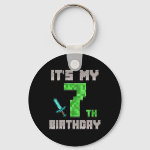 Birthday Boy Shirt It's My 7th Birthday Gamer Pixe Key Ring
