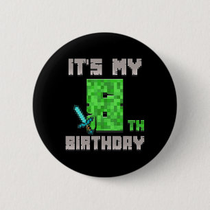 Birthday Boy Shirt It's My 8th Birthday Gamer Pixe 6 Cm Round Badge