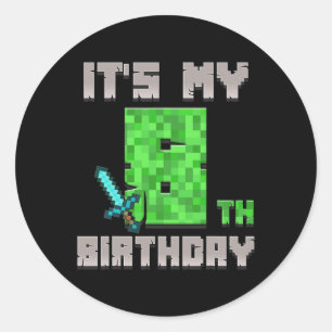 Birthday Boy Shirt It's My 8th Birthday Gamer Pixe Classic Round Sticker