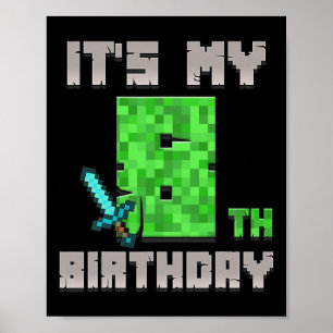 Birthday Boy Shirt It's My 8th Birthday Gamer Pixe Poster