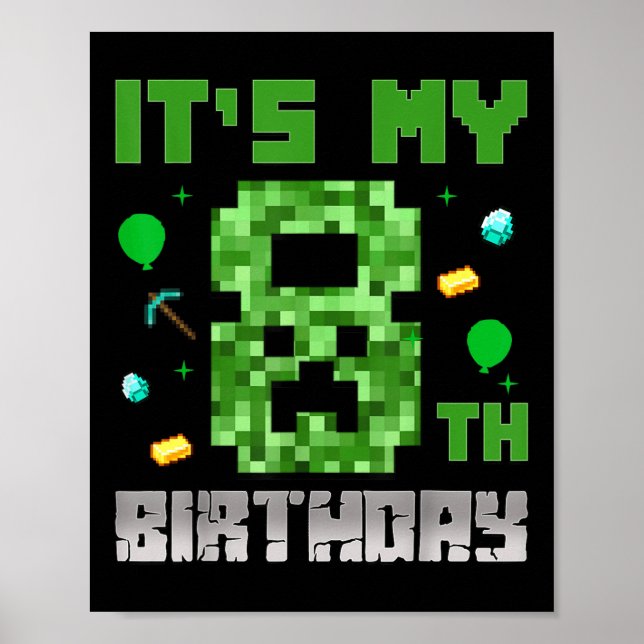 Birthday Boy Shirt Its My 8th Birthday Video Game  Poster (Front)
