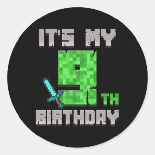 Birthday Boy Shirt It's My 9th Birthday Gamer Pixe Classic Round Sticker